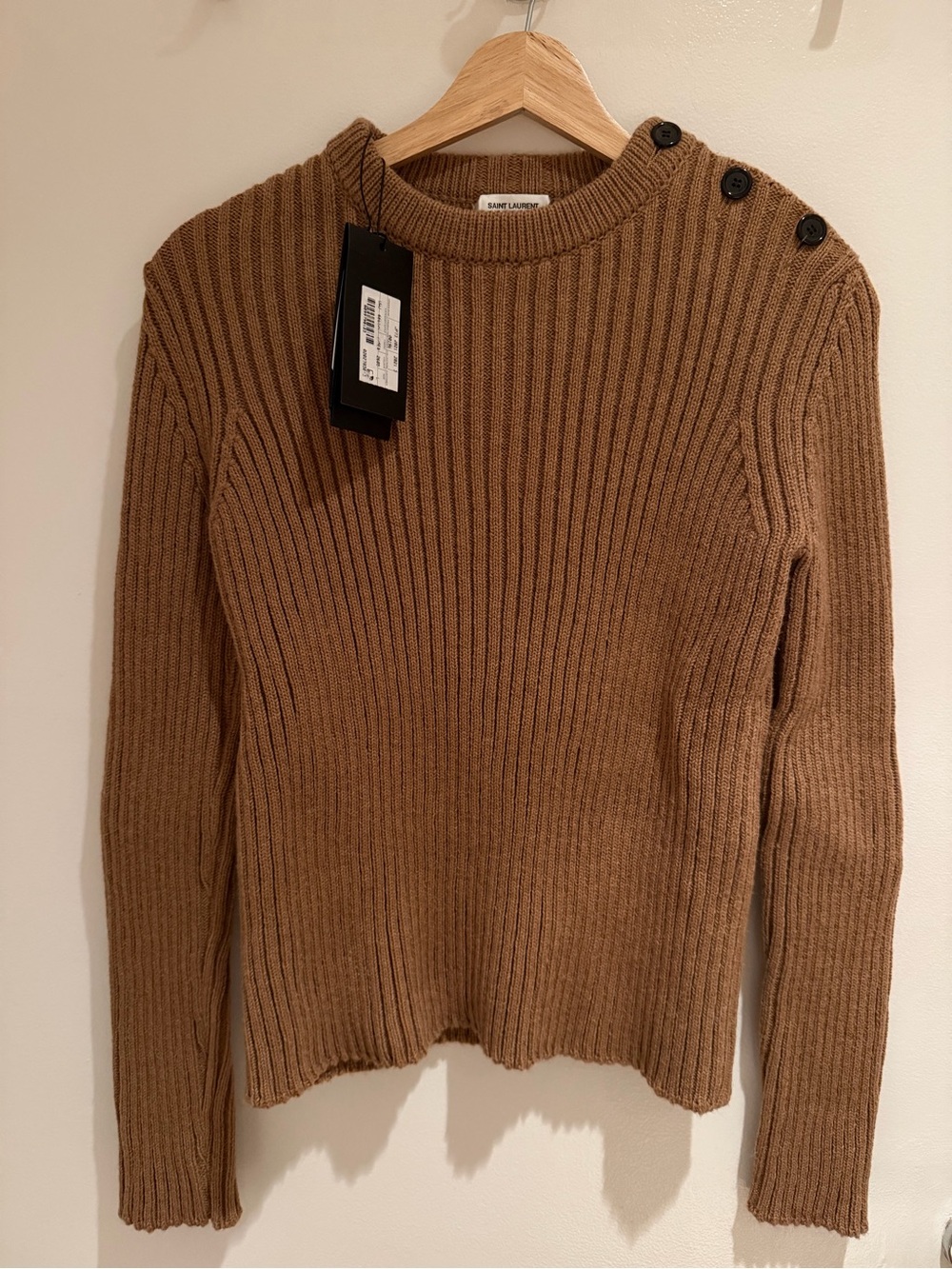 Saint Laurent Women’s Shoulder Button Camel Hair Crew Neck Sweater Sz L YSL SLP